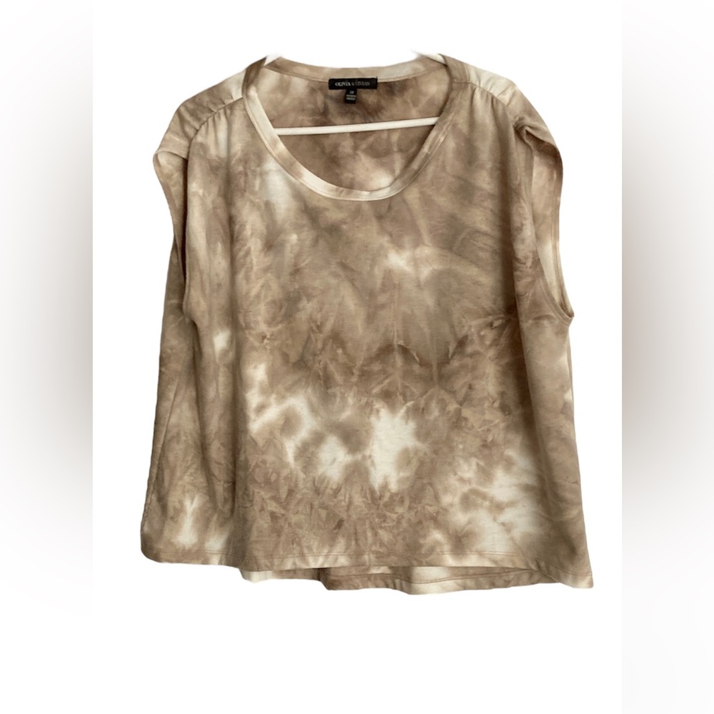 OLIVIA & VIVIAN 2X Womens T-Shirt Top Tan Cream Beige Brown Sleeveless Plus Crew